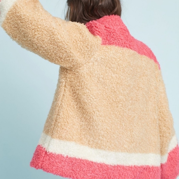 Pink and Tan Sherpa teddy coat by Anthropologie. - Picture 3 of 15